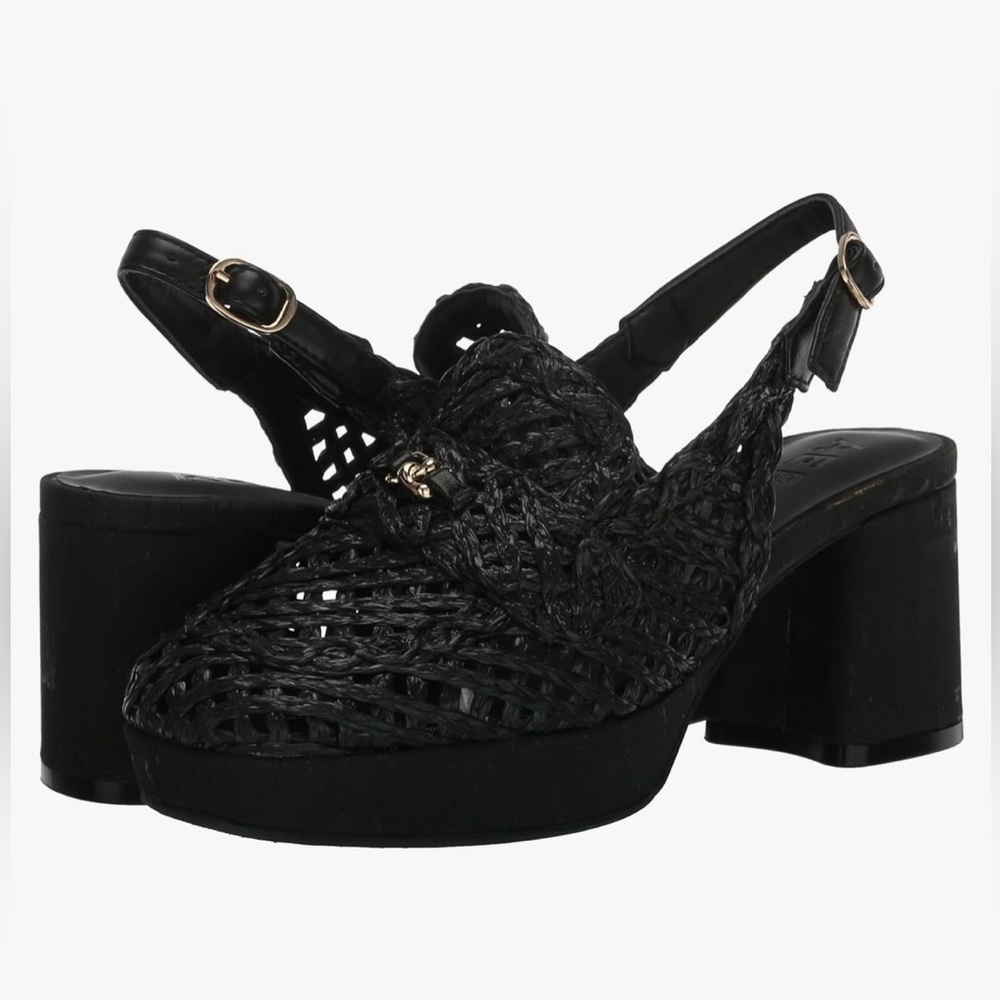 AEROSOLES Black Woven Slingback Platform Loafers